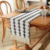 Cotton Linen Table Runner With Striped Patchwork Design Tassel Trim Modern Minimalist Long Cover Dining Room
