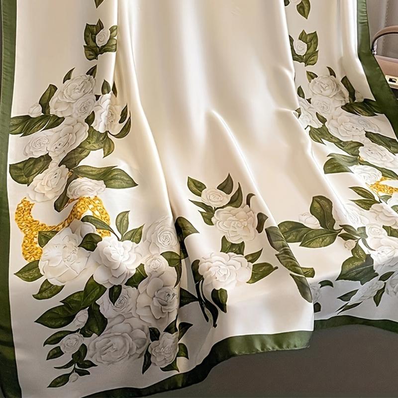 Silk Scarves Women Luxury Brand Hijab Scarf Floral Foulard Femme Shawls Wraps Silk Bandana Head Scarf Hijab Beach Poncho