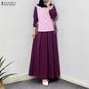 ZANZEA Women Long Sleeve Stripe Blouse and Long Skirts Casual Two Piece Sets