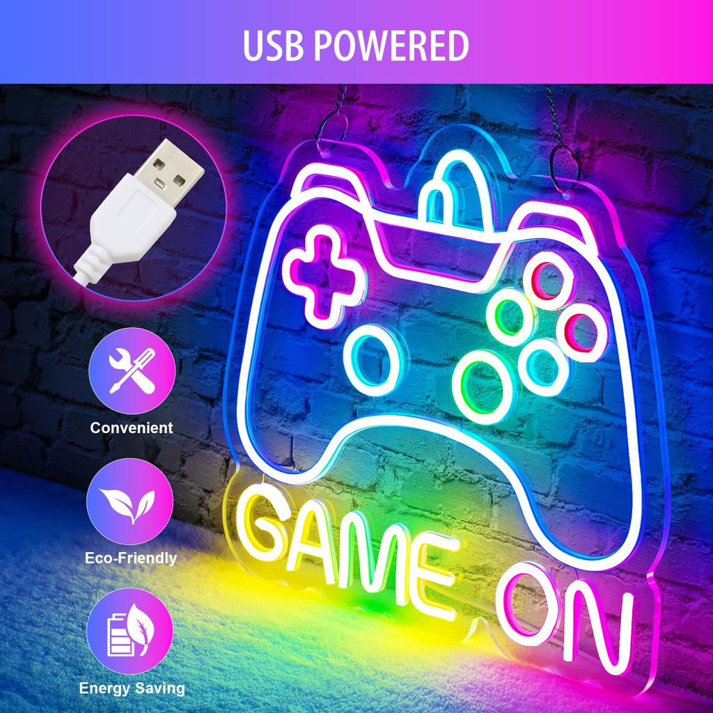 Gaming Neon Light Wall Decor for Game Room 35.8x33cm LED Atmosphere Lamp Controller Shape