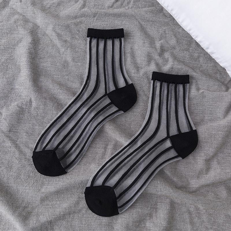 Women’s Summer Sheer Stockings - Black & White Polka Dot, Vertical Stripe, Heart Pattern