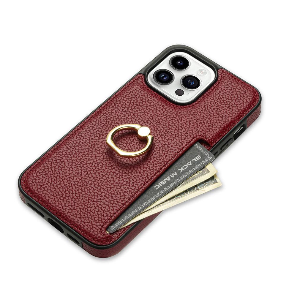 Ring Holder Cards Slot Leather Phone Case For iPhone 16 15 14 Plus 13 12 11 Pro Max XR XS 7 8 Shockproof Cover Coque