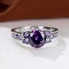 Purple Crystal Champagne Zircon Round Stone Rings For Women Classic Silver Color Wedding Band Engagement Jewelry Birthstone Gift