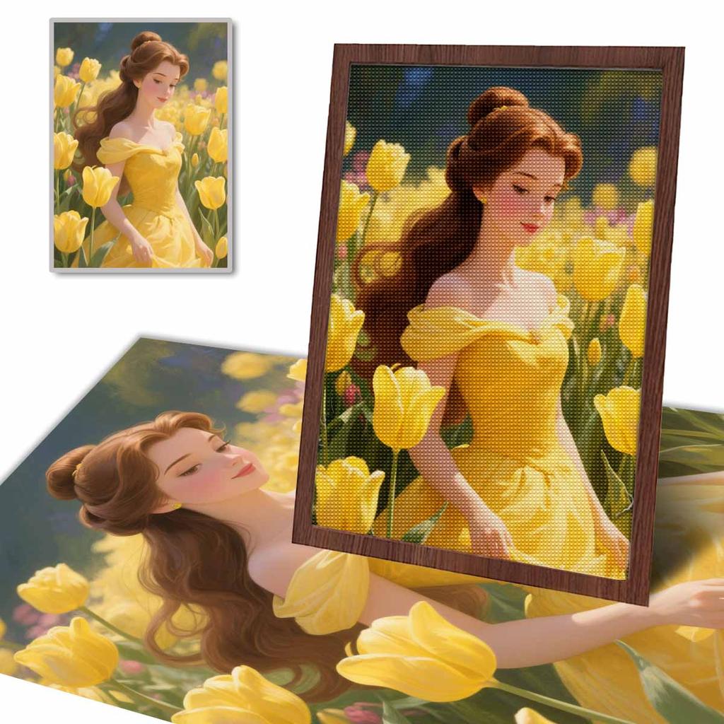 Diamond Mosaic Colorful Diamond Painting Tulips and The Princess Full Round Embroidery Cartoon Creative Hobbies Wall Decor