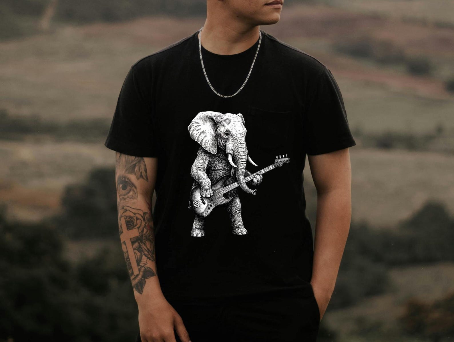 Elephant Bass Guitar Shirt – Rock Elephant T-Shirt, Music Tee, Music Lover Shirt 2XL