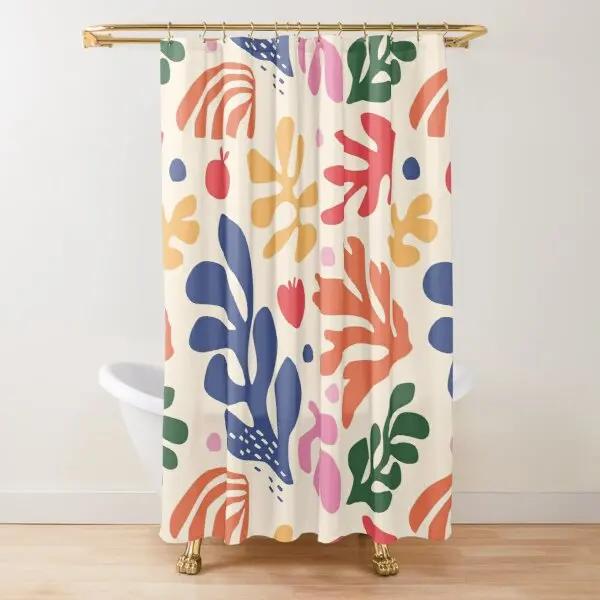 Abstract Matisse Flower Art Shower Curtain Modern Geometric Simple Aesthetic Pastel Boho Trendy Bathroom Curtain Decor with Hook