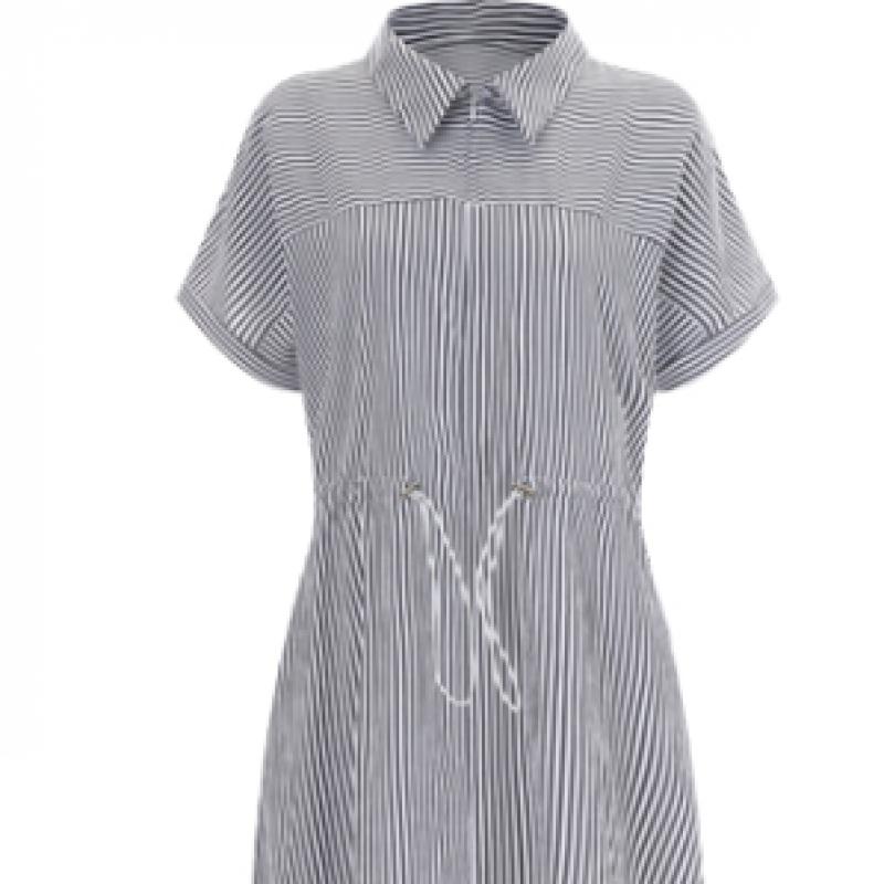 Shop   Women S Stripe Collar Neck Half Open waiSt String Short Sleeve dreSS Navy