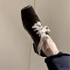 Leather version retro literary square head small leather shoes women's high sense thick heel lace-up temperament loafers shoes versatile single shoes