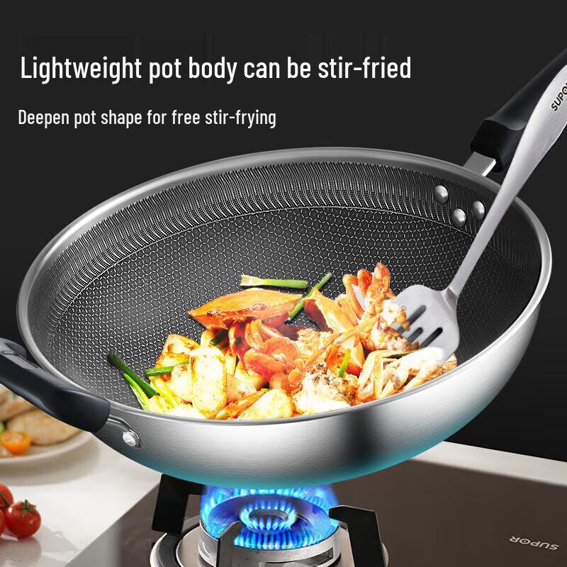Supor 30cm Wabenboden Flachboden 304 Edelstahl Wok