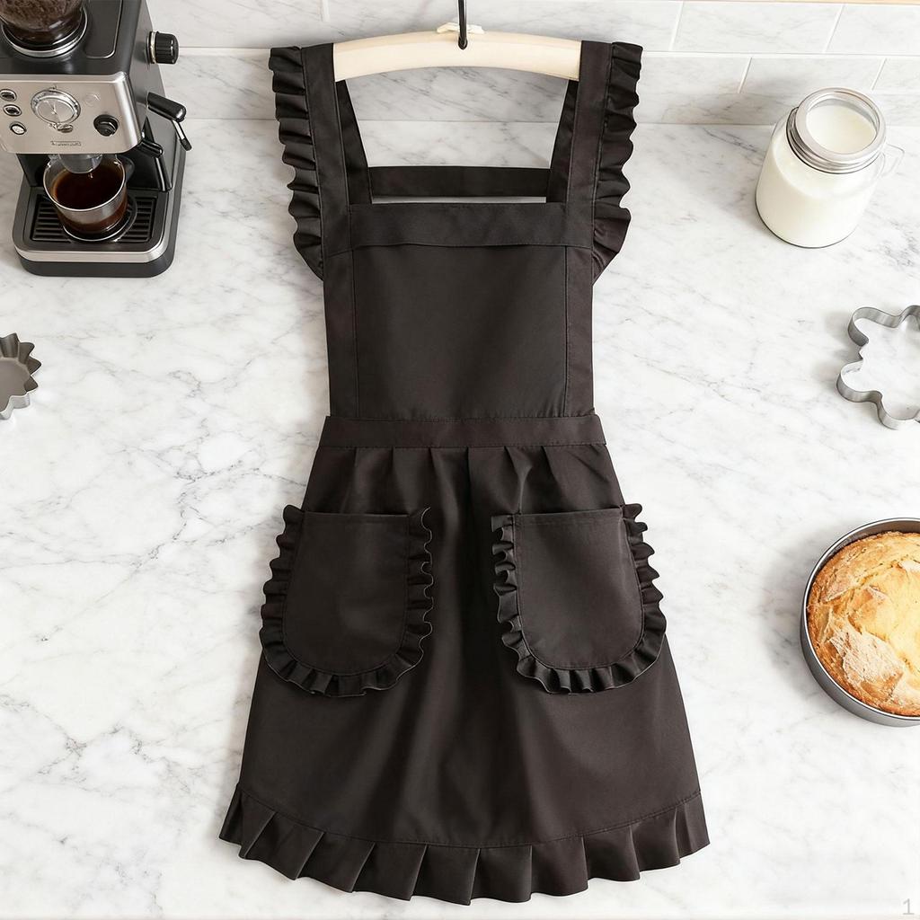 Adjustable Retro Ruffled Apron for Cooking, Housework, And Women's Activities; Ideal Cafes