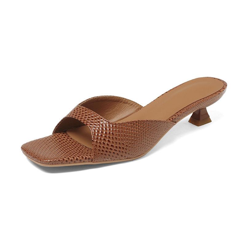 French retro evening wind fish mouth cool slippers wear mid-heel half drag summer cat heel sandals