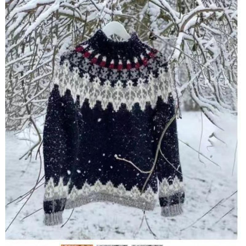 DAFIFY Women's Fashion Casual Geometric Print Fall Winter Long Sleeve O-Neck Sweaters