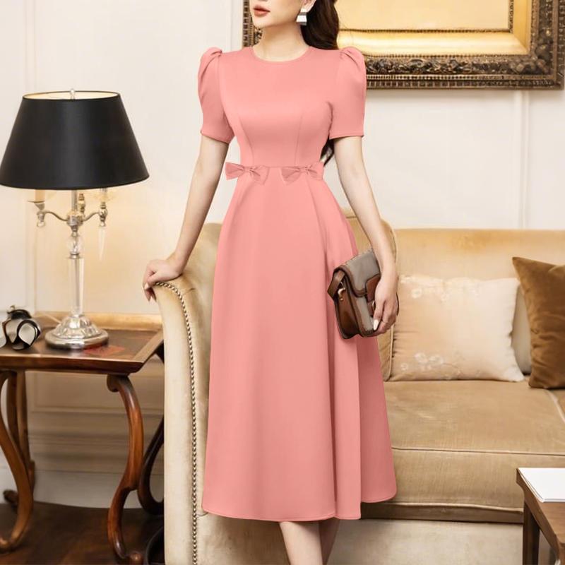 ZANZEA Women Casual Round Neck Solid Color Summer Short Sleeve Dress