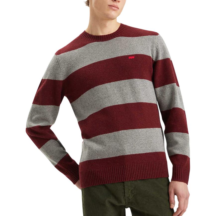Levis Loose American Style Color Block Fashion Comfortable Long Sleeve Sweater Men Sweater Red Gray A4320-0017