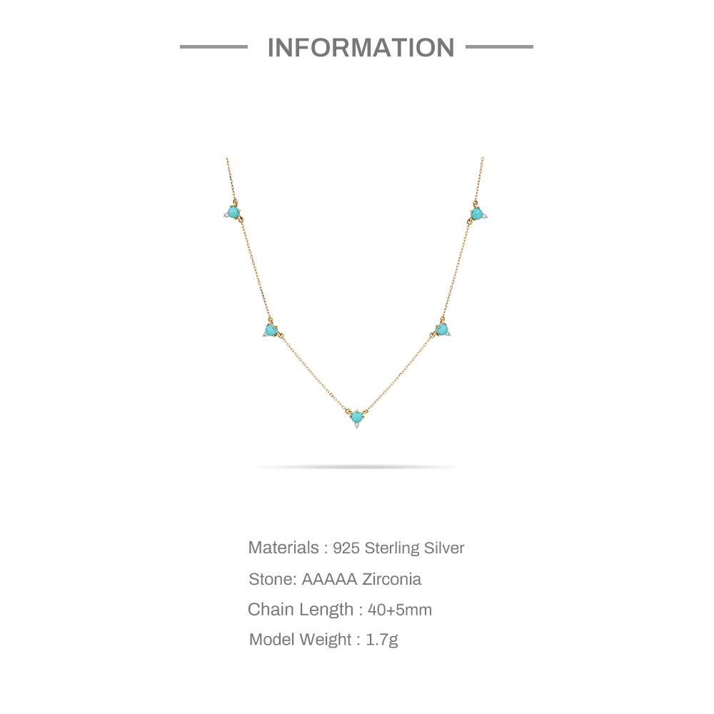 Fashion S925 Sterling Silver Simple Inlaid 5 Claws Inlaid Turquoise High-End Textured Necklace Collarbone Chain