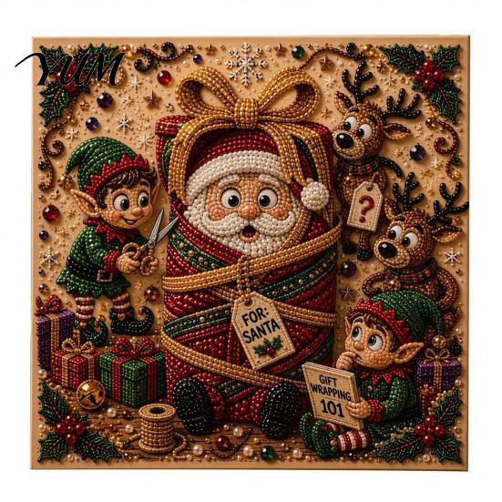 DIY Decorative Wall Ornaments Christmas Faux Pearl Art Kit, Rhinestone Painting 8" X 8", Cartoon Kits for Kids Snowman Animal Diamond Craft