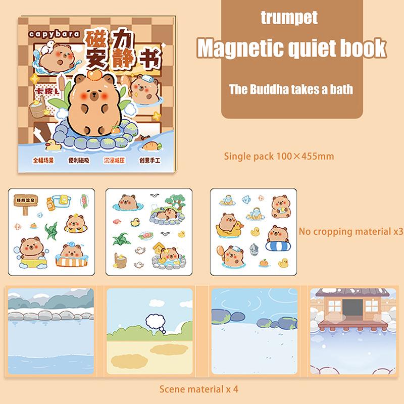 Urocza Kapibara Magnetyczna Cicha Książeczka Małe Magnetyczne Naklejki Edukacyjne dla Dzieci Bez Wycinania Można Naklejać Wielokrotnie Książeczka z Naklejkami