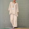 Women's Solid Vintage Pants Set Cotton Linen Casual Long Sleeve Loose Cotton Set