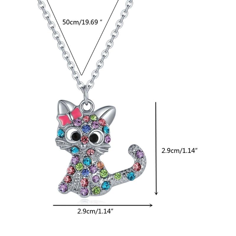 Cat Jewelry Set for Girls Necklace Bracelet Ring Stud Earring Sets for Kids Rainbow Rhinestones Jewelry for Women Girls