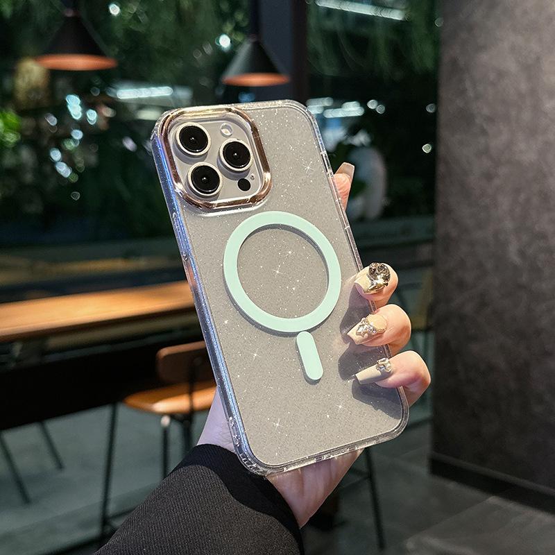 Suitable for IPhone16promax Flash Powder Transparent Magnetic Phone Case and Apple 15 Metal Lens Anti Drop Protective Case