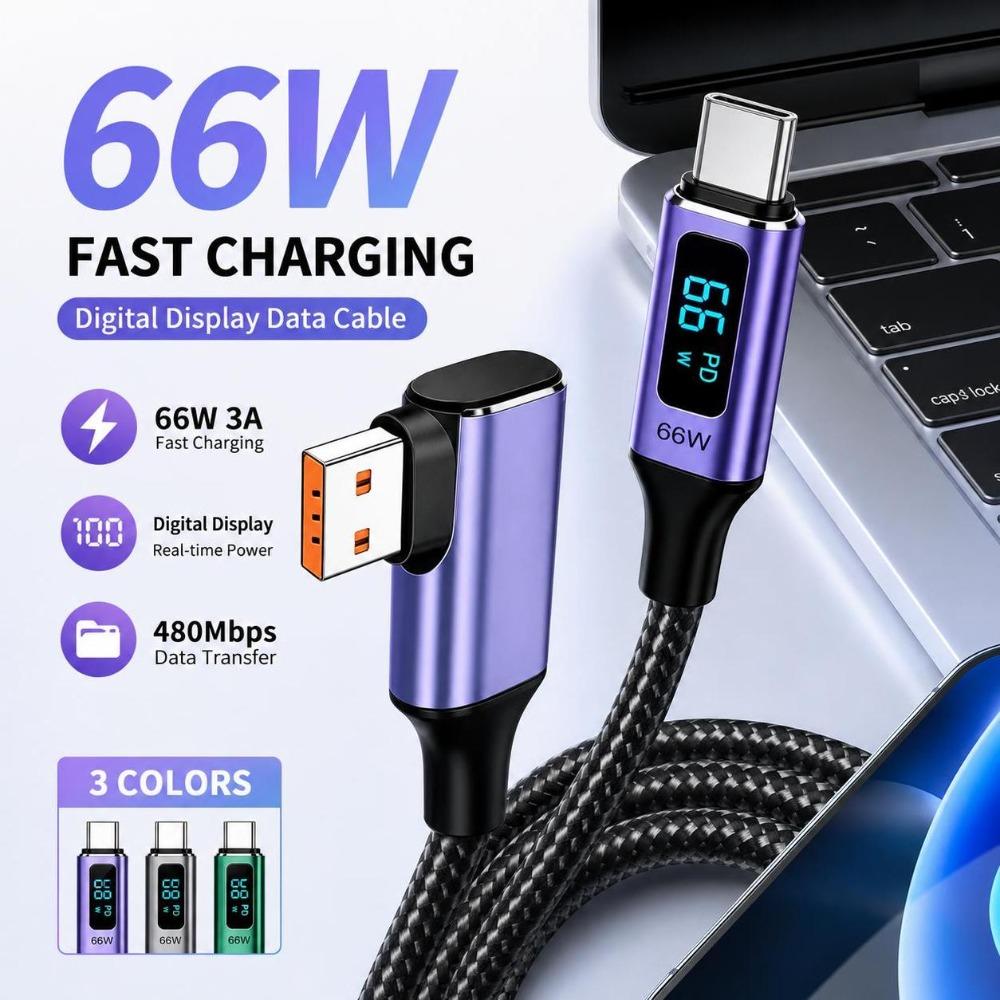 66W Fast Charging Right Angle Charging Cord Right Angle Digital Display Cable Laptop Charging