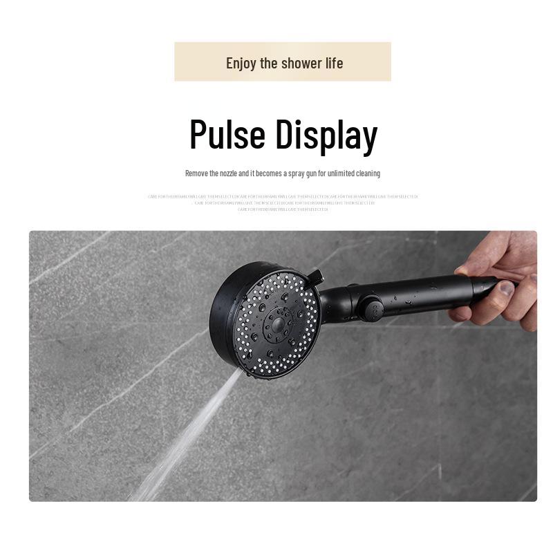 Black Warrior Pressurized Six-Gear Handheld Shower Head – Energy-Saving Nozzle for Household Bath