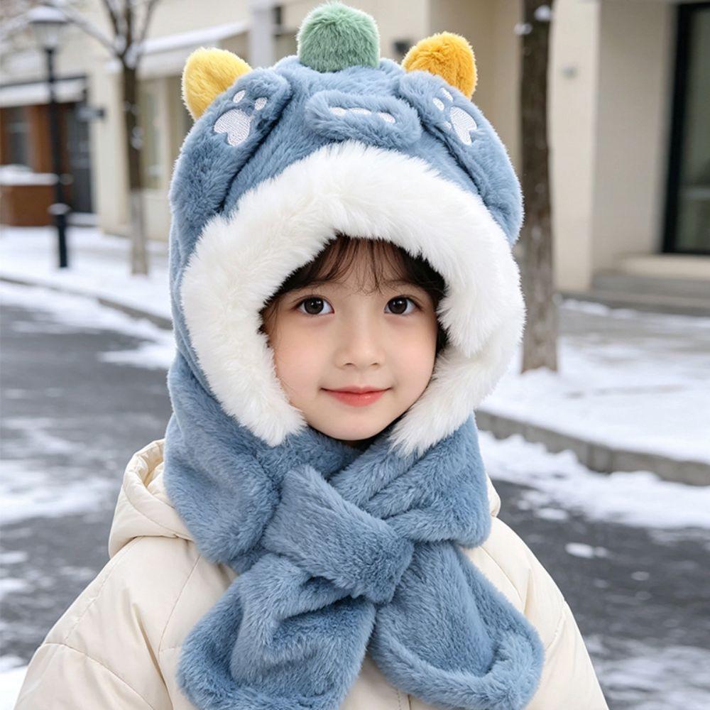 Thickened Children's Hooded Scarf Windproof Hat Scarf Cute Winter Kids Plush Hat Winter