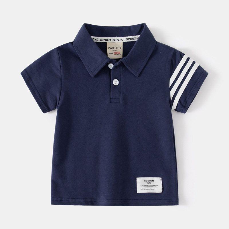 Polo Shirt Bars Polo Collar Solid Color T-shirt Half Sleeve Children s Clothing Navy blue 110