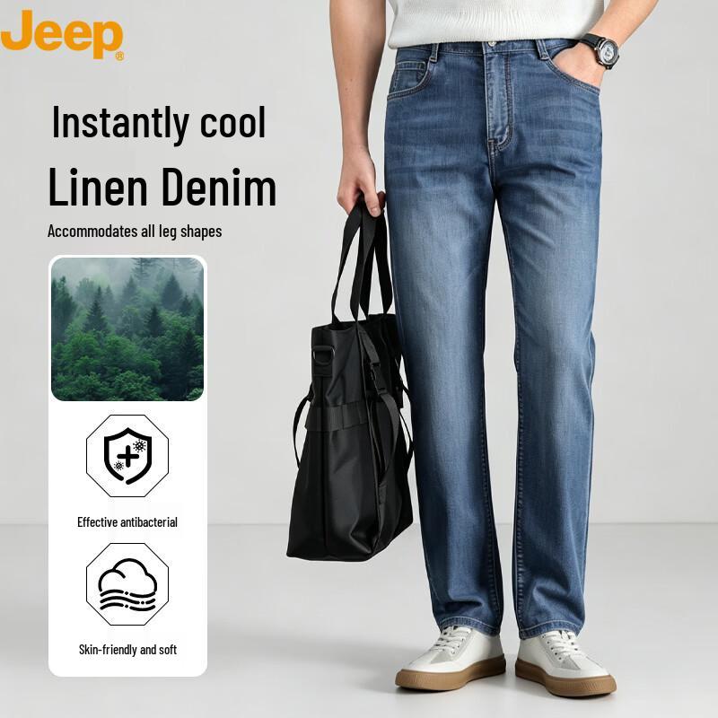 JEEP Men s Lightweight Linen Blend Straight Jeans 40