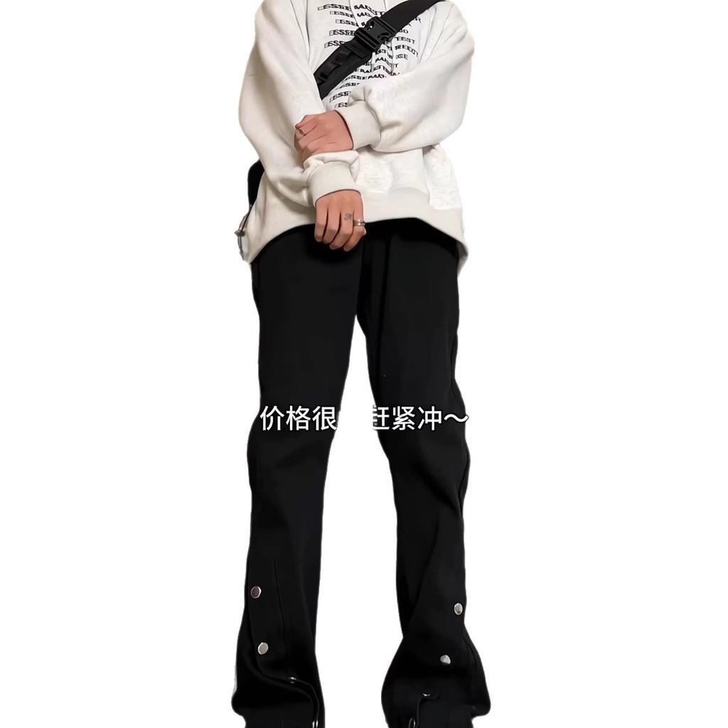 American breasted jeans boys zipper design straight tube micro-pull pants men's and women's functional street long pants