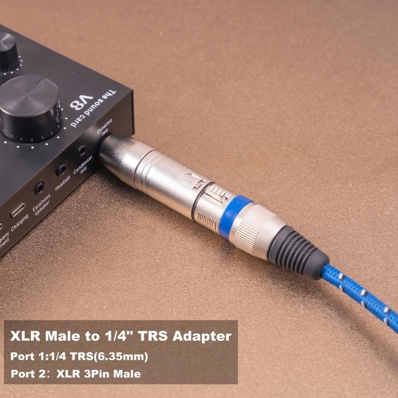 1/4" 6.35mm Male to XLR 3 Pin Male Jack Socket Audio Adapter Silver Interface Transfer Connector for Electronic Organ
