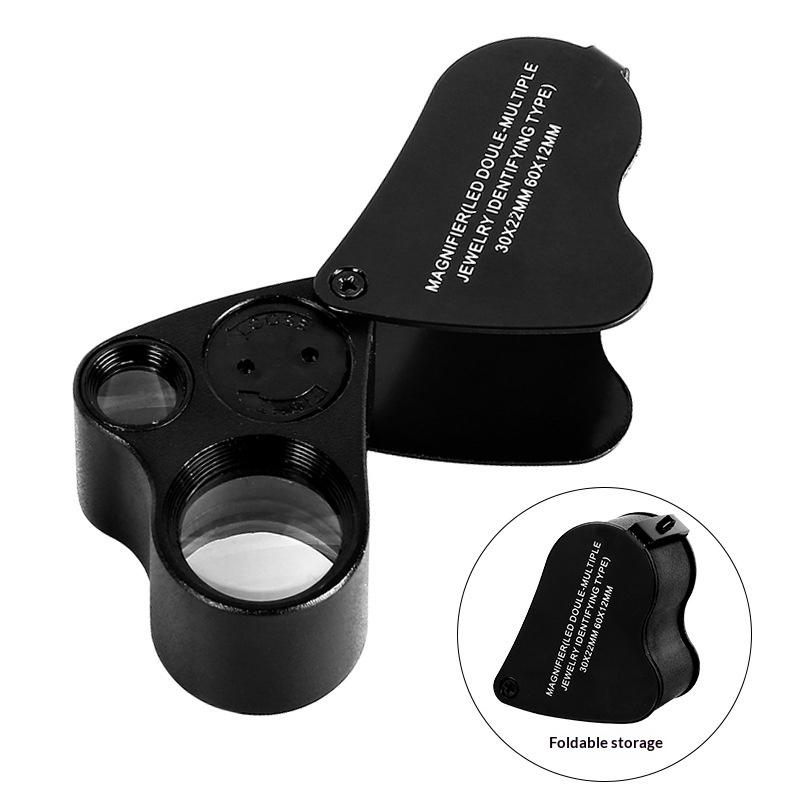 30X 60X Foldable Illuminated Loupe Magnifier For Jewelry Gems Coins Stamps With Bright Led Light Portable Jewelry Magnifier
