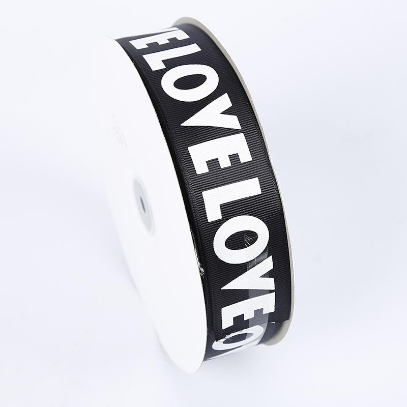 Custom Logo Printed Ribbon Black and White English Letter Fashion Design 100% Polyester Webbing Printed Ribbon 1.5 CM чёрный