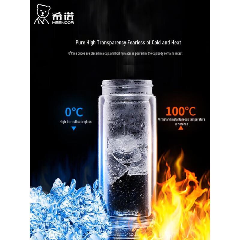 HEENOOR Double-Layer Glass Water Bottle