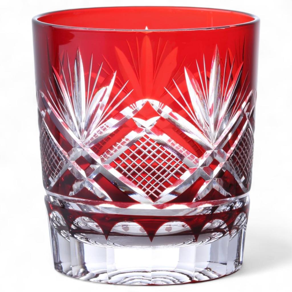 Mizukage Kiriko Glass Orchid Current Model J-kitchens Cup, 80xH90mm, 280cc, Carving, Red, Bisho,