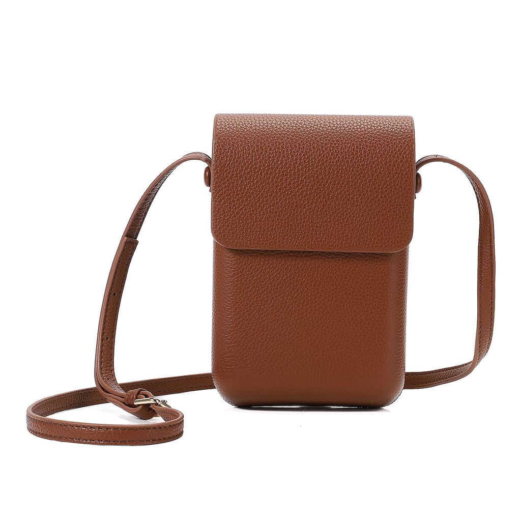 Retro High-End Lychee Pattern Vertical Mobile Phone Bag Women'S Fashion Versatile And Lightweight Single Shoulder Crossbody Small Square Bag