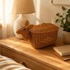 Lidded Storage Basket Handmade Hare Handwoven Household Item for Tabletop, Bedside