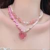 Meier Bohemian Ethnic Freshwater Pearl Necklace with Colorful Glass Heart Pendant Choker