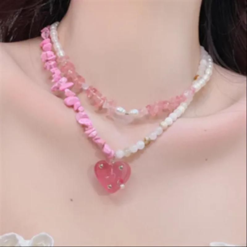 Meier Bohemian Ethnic Freshwater Pearl Necklace with Colorful Glass Heart Pendant Choker