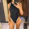 Black Sexy Splicing High Leg Cut Black Women Swimwear One Piece Swimsuit Female Mini Micro Thong Bathing Suit Bather