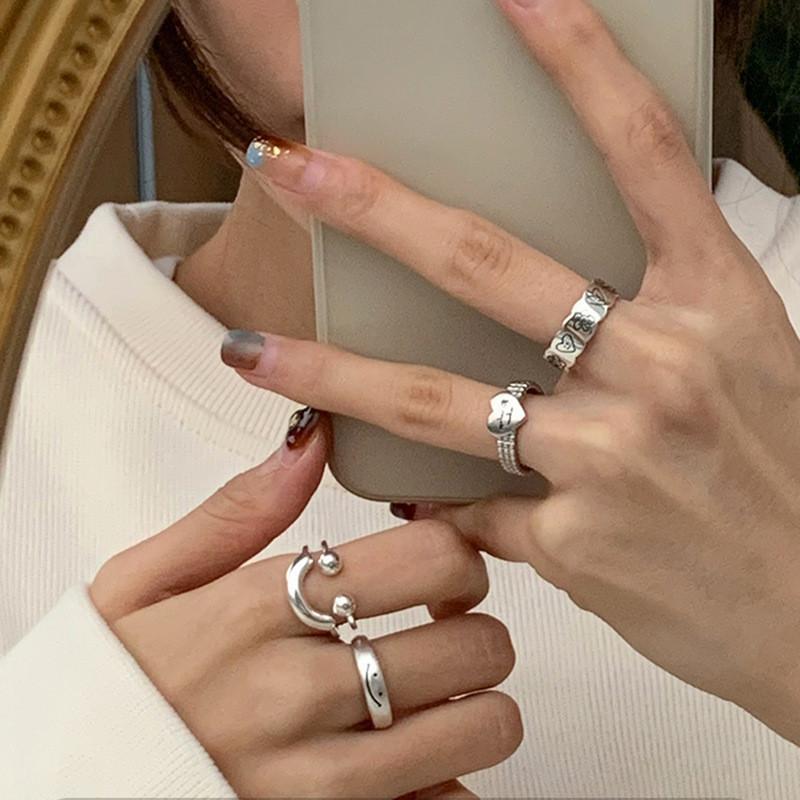 Smiley Heart Adjustable Finger Ring Women Decoration Jewelry Gift Ornaments