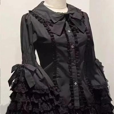 Lolita Western Style Primavera e Outono Menina Renda Lolita Camisa de manga comprida Jacquard Estilo japonês Renda Lolita Camisa de manga comprida