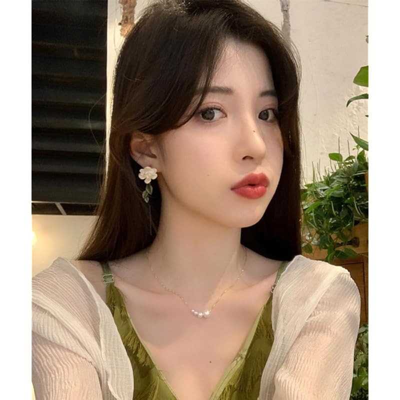 Earrings Ladies Sway with Chain Flower Flower Big Swing Korean Style Beautiful Eyes Silver 925 Metal Allergy Wedding Bridal Accessories Jewelry