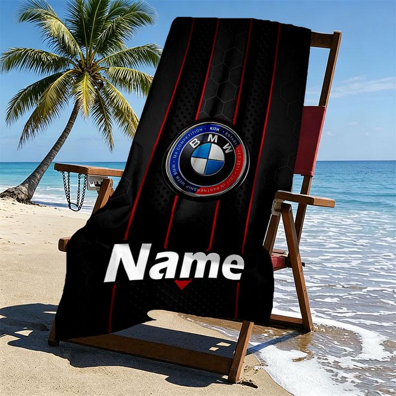 Custom Name Personalized BMW Print Beach Towel, for Trip Camping Beach Party Home Decor, Birthday Gift for Family & Friends