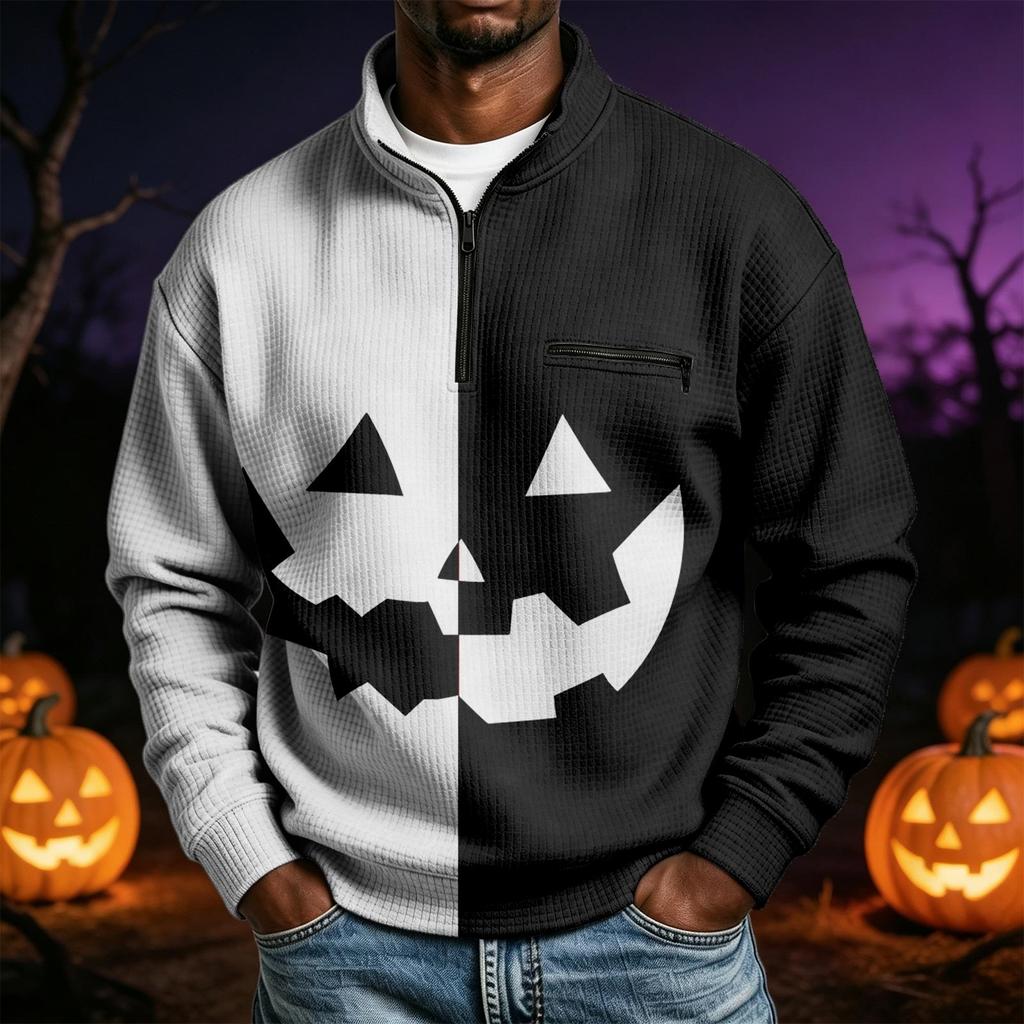 Men's Long Sleeve Sweatshirt with Halloween Print for Casual Wear