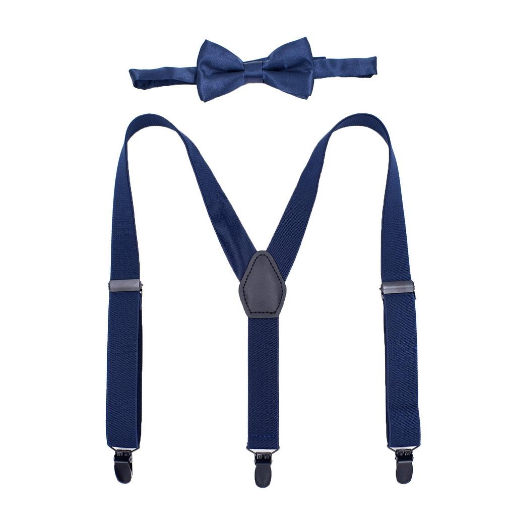 Kids 3 Clips Suspenders Bow Tie Set Adjustable Elastic Braces for Boys Girls