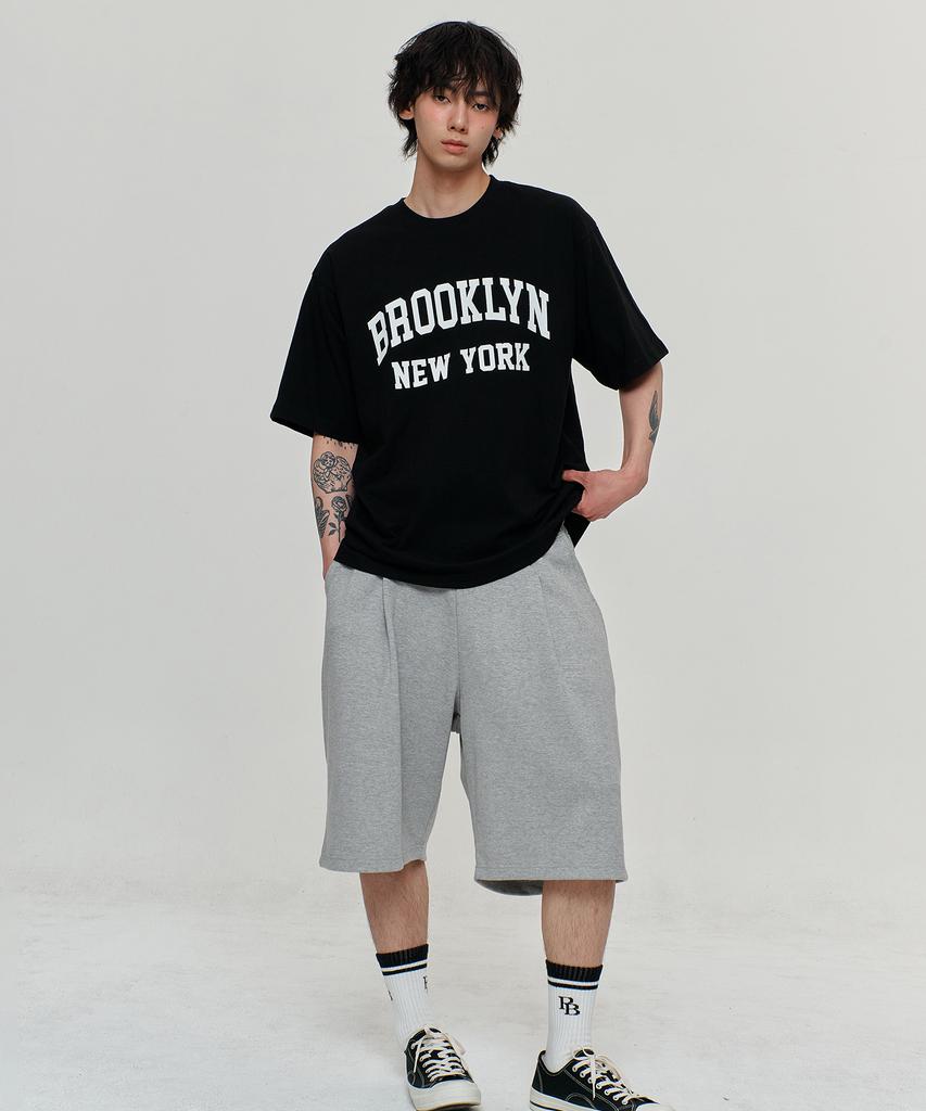 PAPERBOY [Set] Brooklyn New York Short Sleeve Half Pants Set-Black