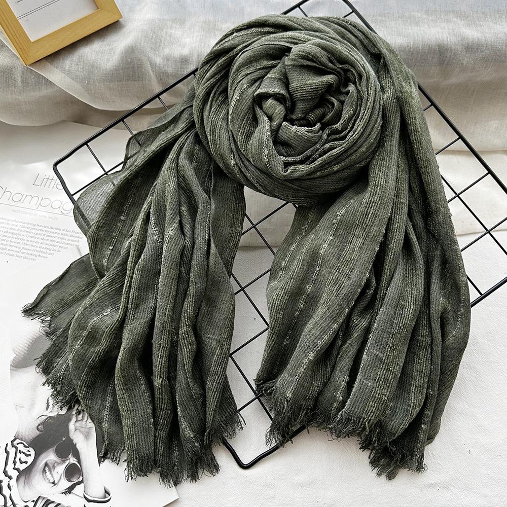 Autumn and winter new solid color blended polyester and cotton scarf women's retro dirty dyed striped shawl versatile scarf men