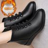 Soft Leather 2025 Autumn and Winter New Slope Heel Women's Leather Boots Warm Short Boots Mother Velvet Cotton Shoes Versatile Martin Boots Large Size