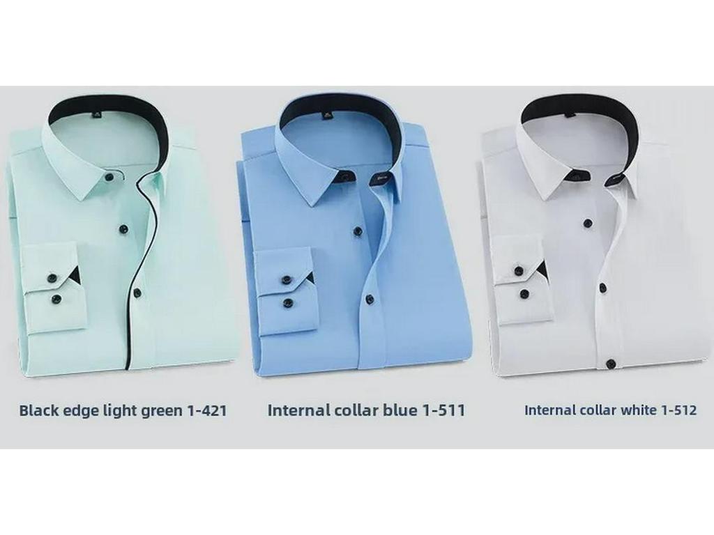 2025 Spring Men's Gray Non-Iron Long Sleeve Business Casual Shirt, Large Solid Color for Young to Middle-aged.